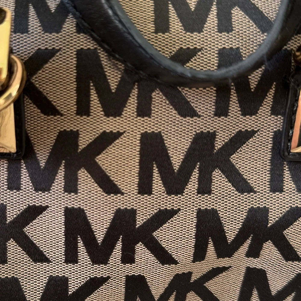 Michael Kors Black and Brown Satchel with Signature Monogram - Picture 3 of 5
